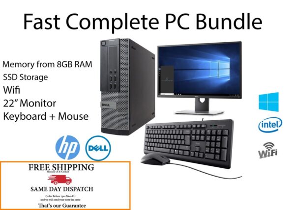 Clean PC Computer Bundle with Monitor -lot-i3 i5 i7 CPU + SSD & Windows 11 Wifi