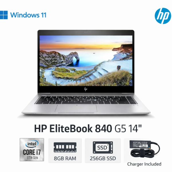 HP EliteBook 840 G5 14" i7 8th Gen 8GB RAM 256GB SSD Win 11 Laptop | Webcam