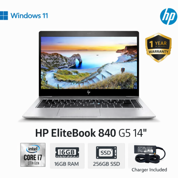 HP EliteBook 840 G5 14" i7 16th Gen 8GB RAM 256GB SSD Win 11 Laptop | Webcam
