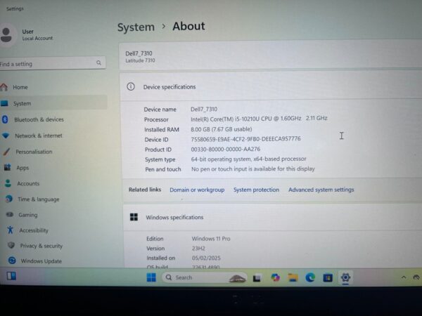 Dell Latitude 7310 Laptop.  Intel Core i5-10210U, 8GB RAM, 256GB SSD, 13.3" FHD - Image 5