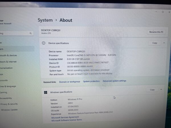 Dell Vostro 270s SFF Intel Core i5 8GB RAM 120GB SSD Win 11 pro | Inbuilt Wifi - Image 3