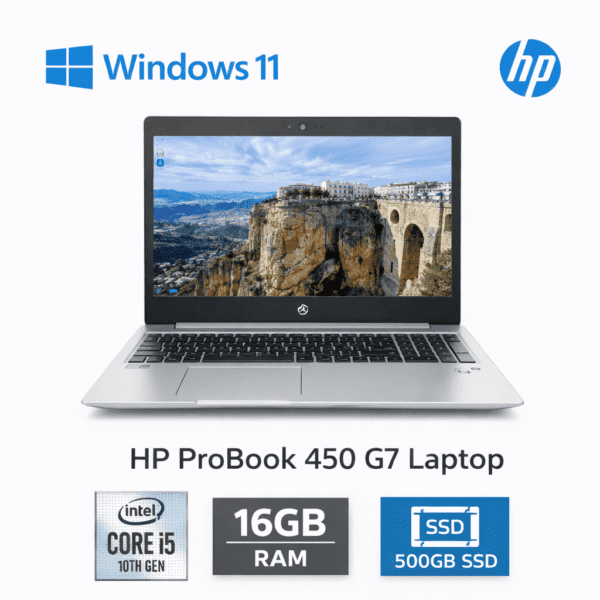 HP ProBook 450 G7 Laptop, 15.6" Core i5 10th Gen, 16GB RAM 500GB SSD, Win 11 Pro