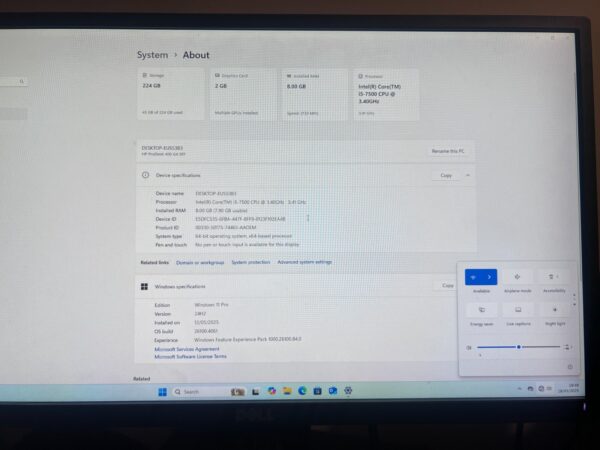 HP ProDesk 400 G4 SFF Core i5 7th Gen 8GB RAM 240GB SSD Win 11 Pro NVIDIA | WiFi - Image 4