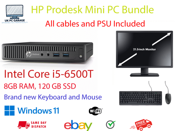 HP Prodesk 400 G2 Mini PC Bundle i5 6th Gen 8GB RAM 120GB SSD  - 22" Monitor