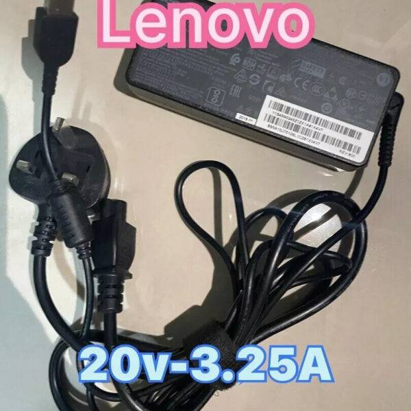 GENUINE LENOVO LAPTOP CHARGER 20V - 3.25A, 65W RECTANGLE TIP WITH POWER LEAD UK