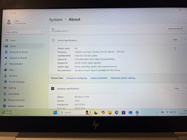 HP EliteBook 840 G5 Laptop  Intel Core i7-8550U 8GB RAM 256GB SSD Windows 11 Pro - Image 3