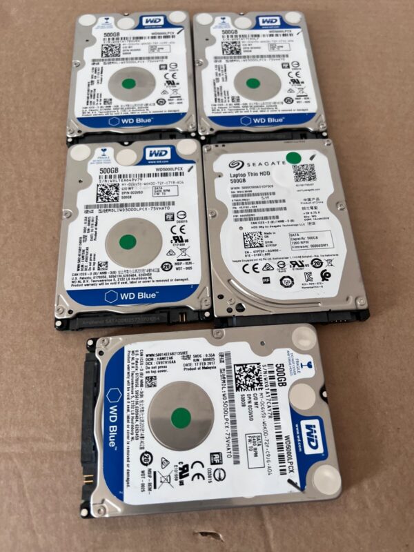JOB LOT  5x 500GB - 2.5" Internal Hard Drive for Laptop - Various makes Seagate