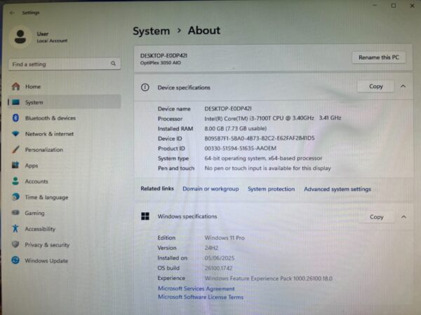 Dell OptiPlex 3050 AIO Intel i3-7100T 8GB RAM 256GB SSD Win11 Pro 19.4" | WiFi - Image 3