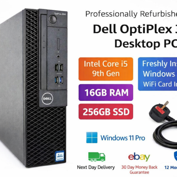Dell OptiPlex 3070 Desktop PC Core i3 9th Gen 8GB RAM 256GB SSD, Win 11P | WiFi