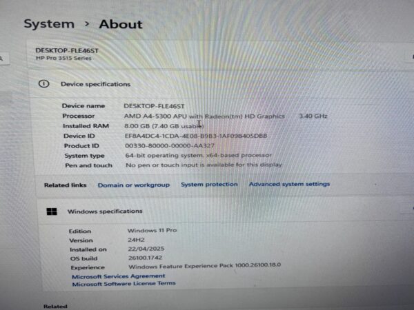 Fast HP Pro 3515 Desktop PC AMD A4-5300 8GB RAM 120GB SSD Windows 11 Pro | Wifi - Image 4