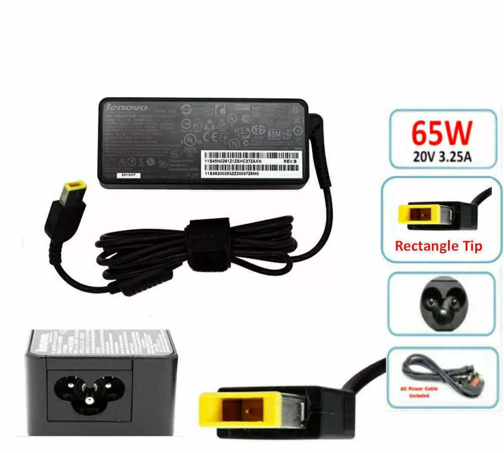 JOBLOT x 10 LENOVO LAPTOP CHARGERS 20V-3.25A 65W RECTANGLE TIP WITH POWER LEADS