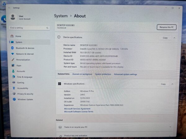 Lenovo ThinkCentre M60e Tiny PC i5 1035G1 3.6GHz 16GB RAM 256GB SSD Win 11 WiFi - Image 4