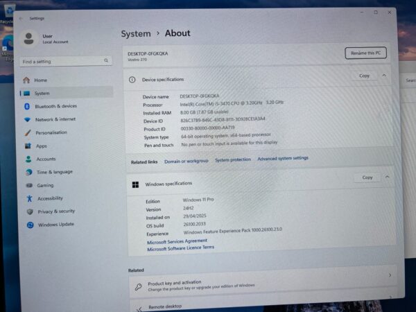 Dell Vostro 270s SFF i5 8GB RAM 120GB SSD + 1TB HDD Win 11 pro | Inbuilt Wifi - Image 3