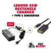 65W Lenovo Charger Type C Laptop Charger and RECTANGLE TIP 20V WITH POWER LEAD