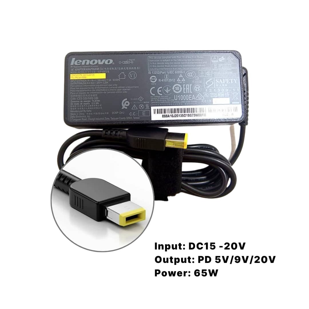 65W Lenovo Charger Type C Laptop Charger and RECTANGLE TIP 20V WITH POWER LEAD - Image 4