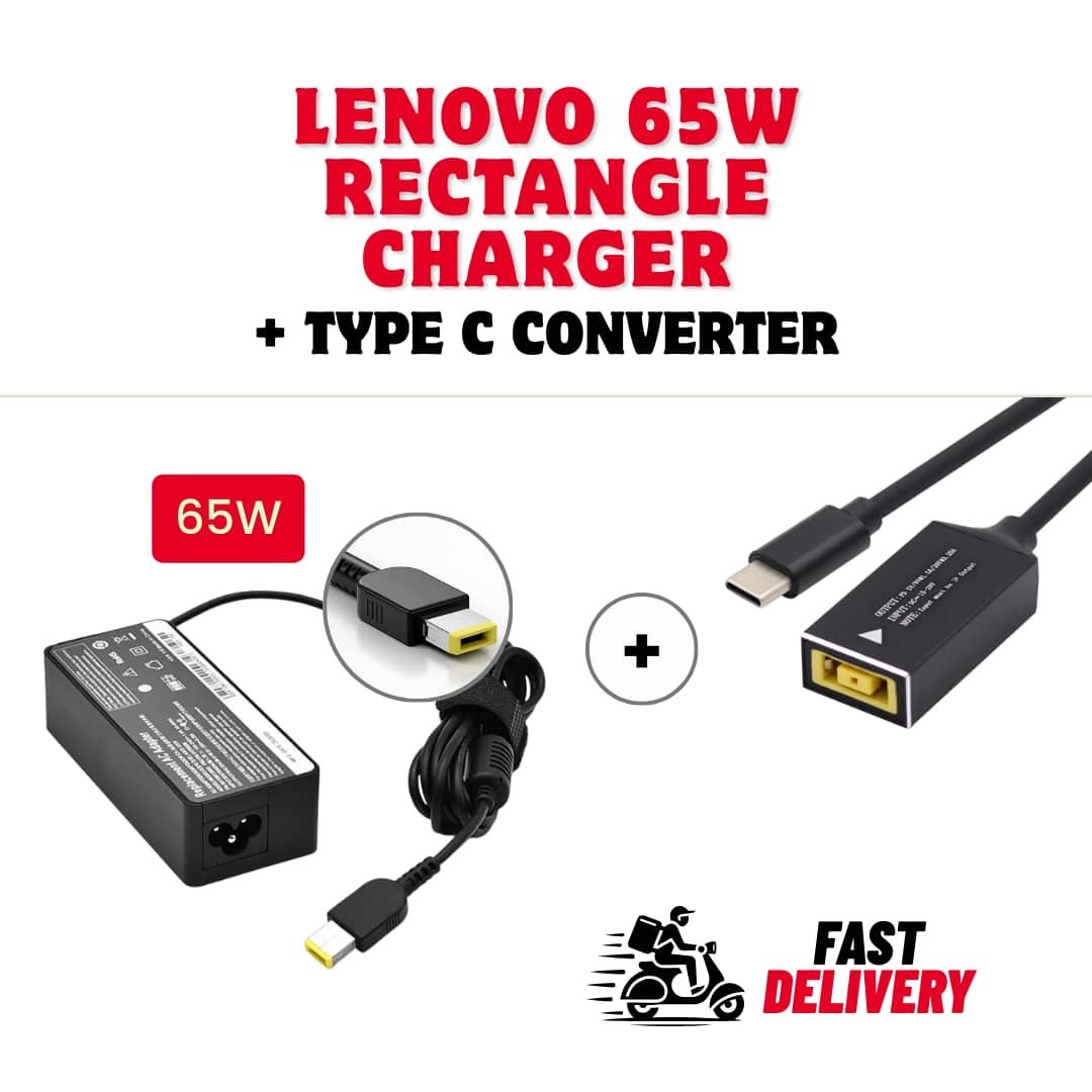 65W Lenovo Charger Type C Laptop Charger and RECTANGLE TIP 20V WITH POWER LEAD