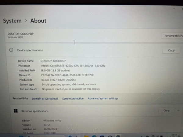 Dell Latitude 5490 i5-8250U 256GB NVMe 8GB RAM 1.60GHz 8th Generation Win 11 - Image 3