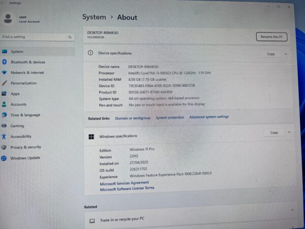 Lenovo ThinkCentre M60e Tiny PC i3 1035G1 1.20GHz 8GB RAM 240GB SSD Win 11 WiFi - Image 4